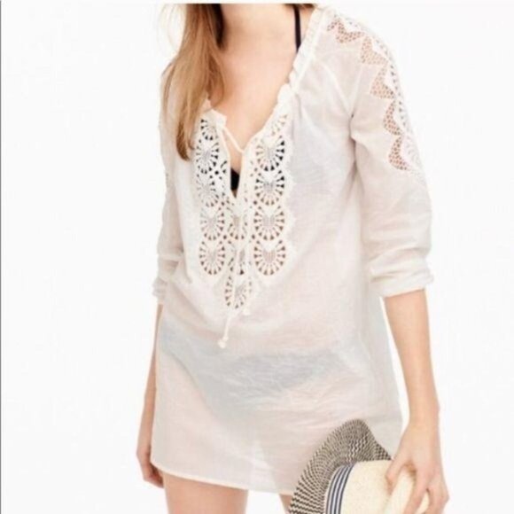 J. Crew Other - J. Crew Long Sleeve White Cotton Embroidered Tunic